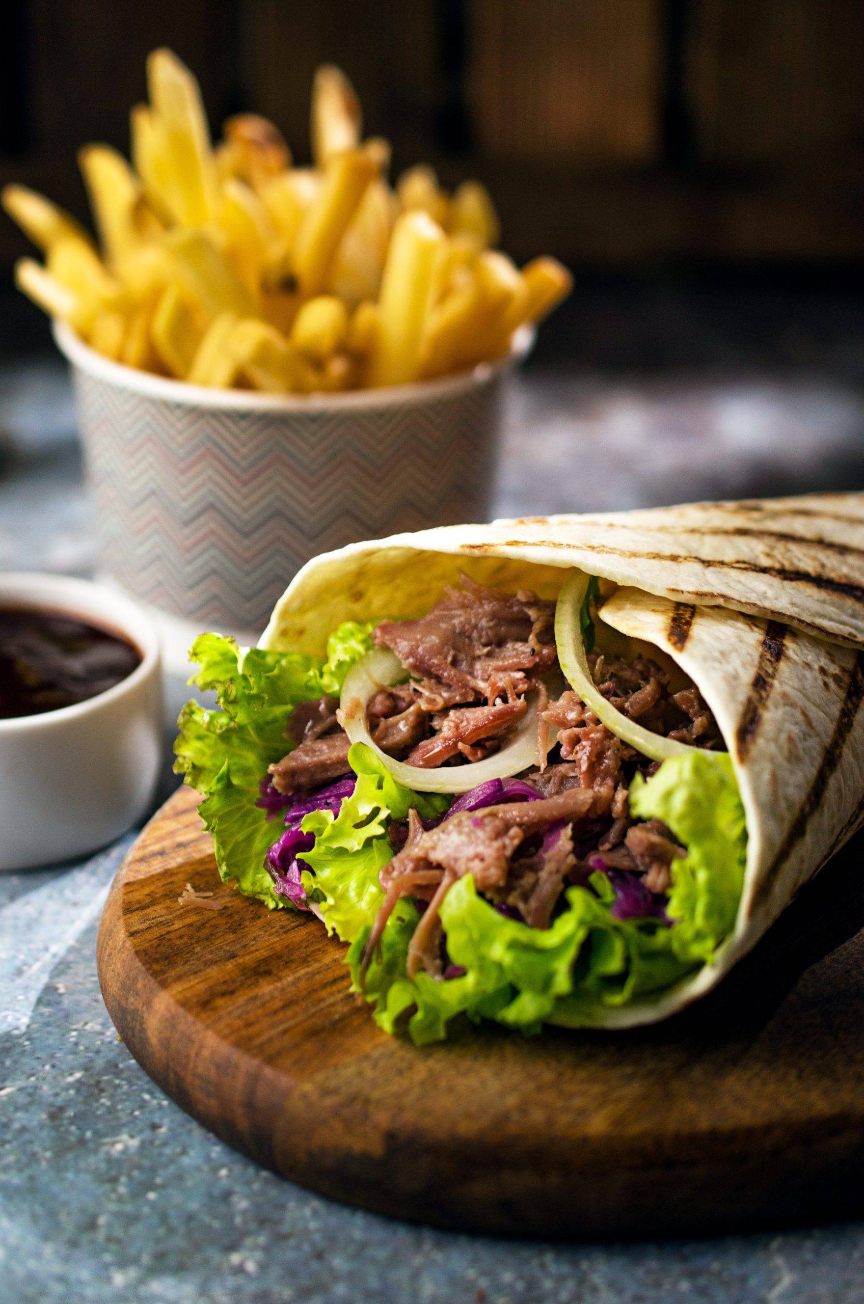 Wrap kebab with french fries